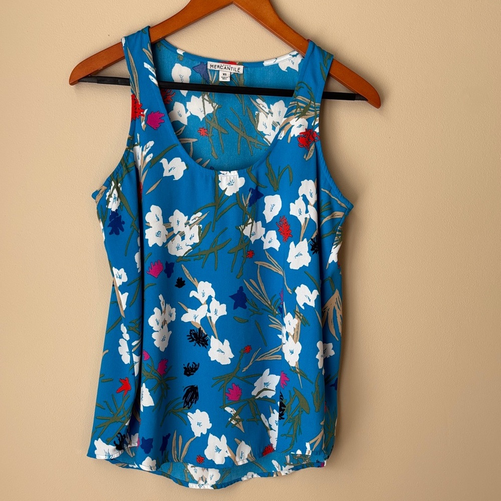J.CREW Mercantile Women’s Blouse Blue and White Floral Flowy  - XS